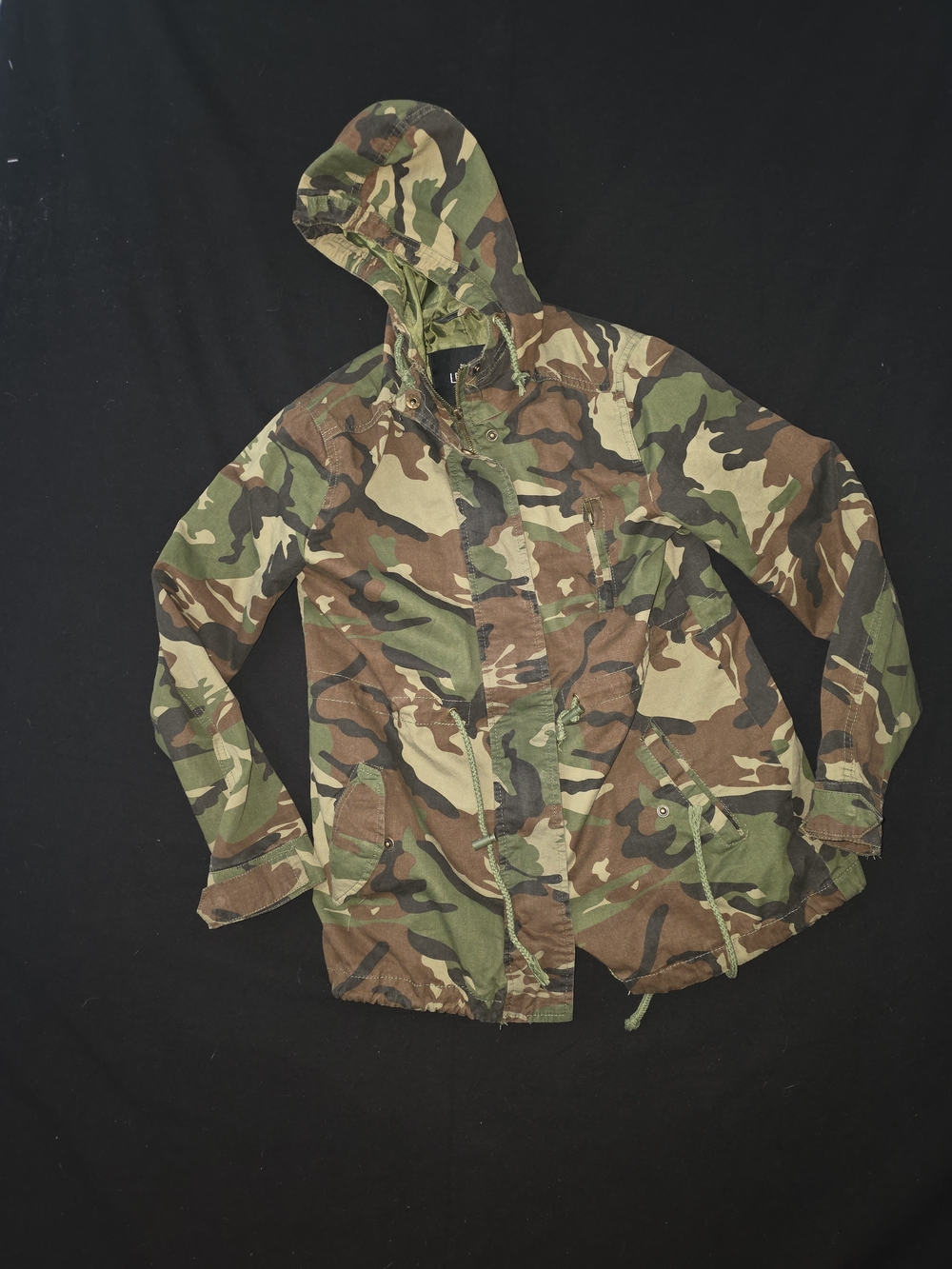 Women's LE3NO Camouflage Utility Hooded Jacket - Green Camo Size Small